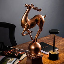 Decoratiune, Deer Pose, 15x57x21cm, Poliester, Bronz