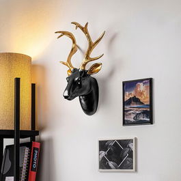 Decoratiune de perete, Bust of Deer, 26x38x17cm, Poliester, Aur / Negru