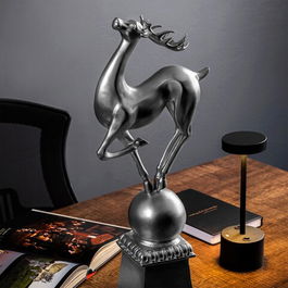 Decoratiune, Deer Pose, 15x57x21cm, Poliester, Argint