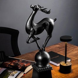 Decoratiune, Deer Pose, 15x57x21cm, Poliester, Negru