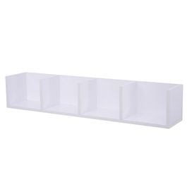 HOMCOM Suport CD de perete, dreptunghiular, cu 4 compartimente de stocare pentru 60 CD-uri, din lemn alb 95 x 17 x 18cm