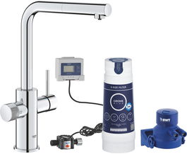 Baterie bucatarie Grohe Blue Pure Vento cu dus extractibil si sistem filtrare S starter kit crom
