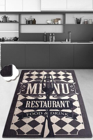 Covor, Food And Drink Djt , 50% TESTURĂ DE catifea/50% poliester, Negru / Crem