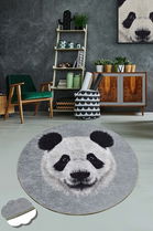 Covor, Huge Panda Djt Çap 100 , 50% TESTURĂ DE catifea/50% poliester, Gri/Negru