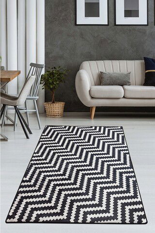 Covor, Zickzack Djt 160 x 230 , 50% TESTURĂ DE catifea/50% poliester, Alb negru