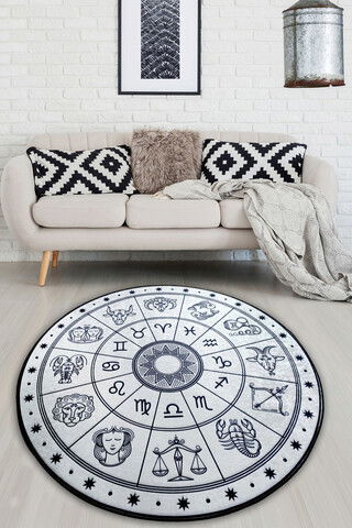 Covor, Horoscope Beyaz 100X100 , 50% TESTURĂ DE catifea/ 50% POLIESTER, Multicolor