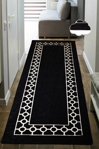 Covor de hol, Bague Black Black 100X200 , 50% TESTURĂ DE catifea/50% poliester, Alb negru
