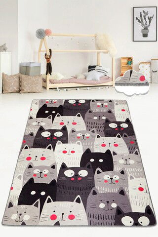 Covor, Cats Gray Djt, 50% TESTURĂ DE catifea/ 50% POLIESTER, Multicolor