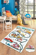Covor de hol, City of Snow, 100x200 cm, Catifea, Multicolor