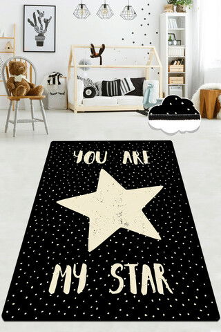 Covor, My Star DJT , 140x190 cm, Catifea, Alb negru