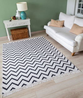 Covor, 23002A , 60x100 cm, Bumbac, Alb negru