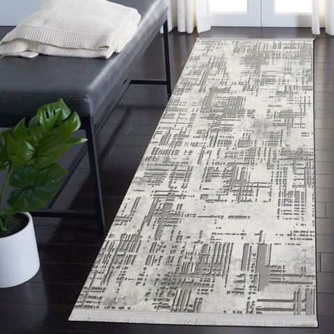 Covor, Basak 0183A, 80x200 cm, Polipropilena, Gri/Alb