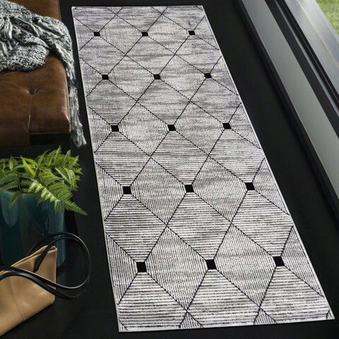 Covor, Hera 4586A, 100x150 cm, Fibre acrilice, Alb negru