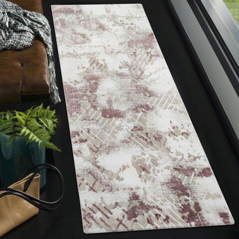 Covor, Hera 4585A, 80x200 cm, Fibre acrilice, Roz / Gri / Alb