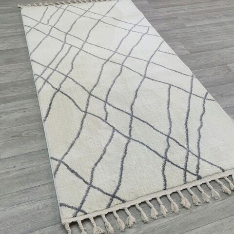 Covor, Meta 1553A, 100x150 cm, Poliester, Alb / Gri