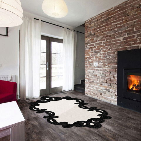 Covor de hol, ALN600FG416SY02, 80x150 cm, Poliester, Alb negru