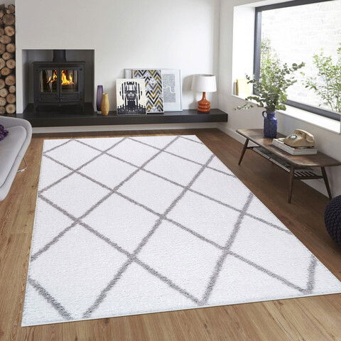 Covor, Puffy 7752 , 50x80 cm, Poliester, Alb / Gri