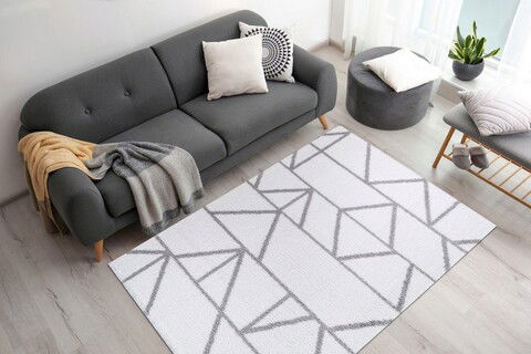 Covor, Puffy 7750, 120x170 cm, Poliester, Alb / Gri