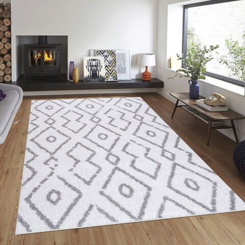 Covor, Puffy 7754 , 140x200 cm, Poliester, Alb / Gri