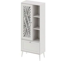 Vitrina Tropical Home Affaire, MDF/ sticla, mânere metalice cu cristal Swarovski, alb, 153 x 32 x 43 cm