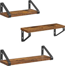 Set de 3 rafturi de perete VASAGLE, lemn/otel, negru/maro