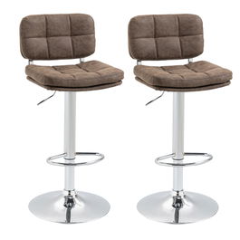 HOMCOM Set 2 Scaune de Bar Pivotante cu Inaltime Reglabila, din Imitatie de Piele Maro si Tapitate, 41,5x45x85-107cm, culoare Argint