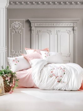Lenjerie de pat de lux dubla Luna - Powder, Cotton Box, 6 piese, 240x260 cm, bumbac satinat, roz pudrat