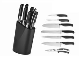 Set cutite cu suport 8 piese BergHOFF, Essentials Onyx, inox/lemn, negru