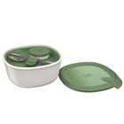 Set caserola pentru pranz cu tacamuri BergHOFF, Leo, 19.5 x 19.5 x 9.5 cm, 1.6 L, polipropilena/inox, verde