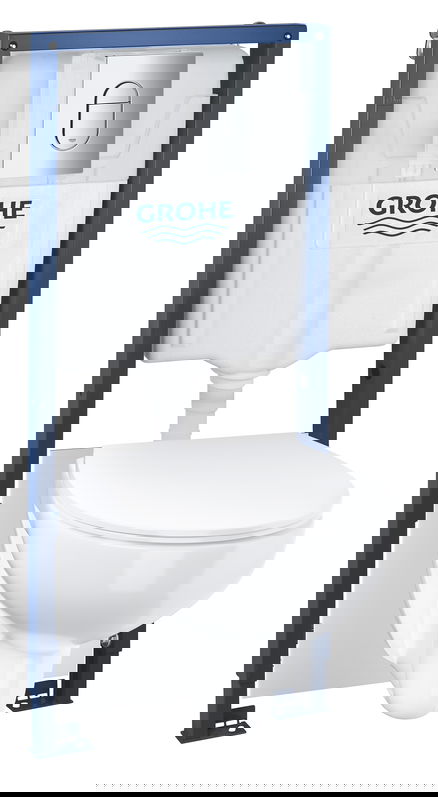 Set complet Grohe Solido 5-in-1 cu vas wc Bau Ceramic capac slim inchidere lenta rezervor incastrat cu cadru si clapeta Arena Cosmopolitan crom