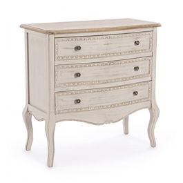 Comoda din lemn de Paulownia si MDF, cu 3 sertare Clarisse Ivoir, l80xA40xH80 cm