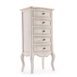 Cabinet din lemn de Paulownia si MDF, cu 5 sertare Clarisse Ivoir, l48xA35xH100 cm
