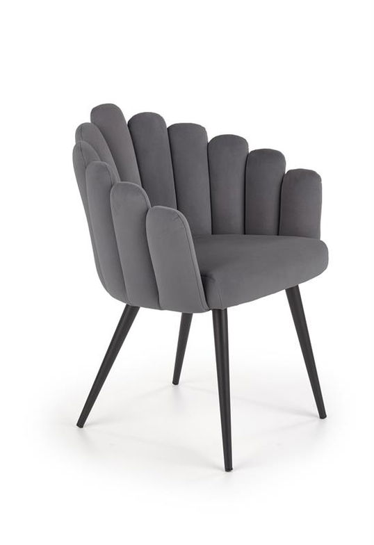 Scaun tapitat cu stofa si picioare metalice, Kai-410 Velvet Gri / Negru, l62xA62xH85 cm