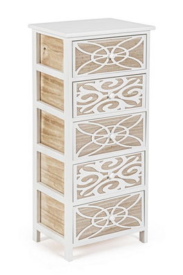 Cabinet din lemn de Paulownia si MDF, cu 5 sertare Pattern Alb / Natural, l40xA29xH90 cm