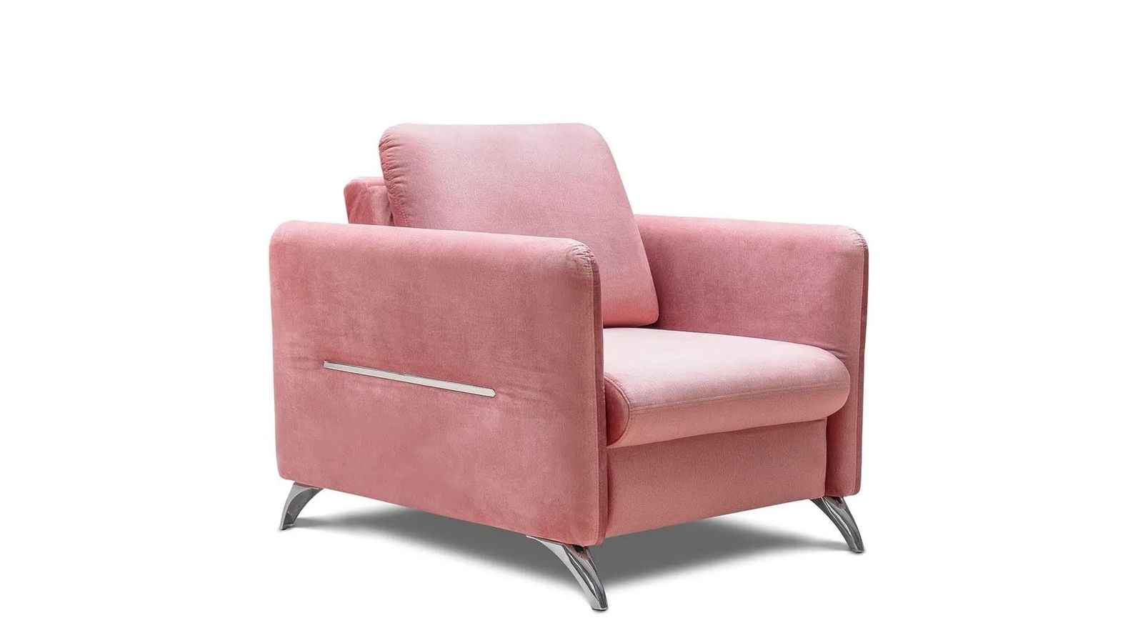 Fotoliu fix tapitat cu stofa si picioare metalice Tangit Velvet Roz / Crom, l127xA114xH90 cm
