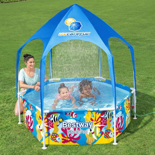 Piscina cu cadru metalic si pavilion, pentru copii, Steel Pro UV Multicolor, Ø183xH51 cm