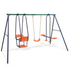 Set de joaca exterior din metal si plastic, pentru copii, cu leagane, Swing Bleumarin / Verde / Portocaliu, L302xl158xH180 cm