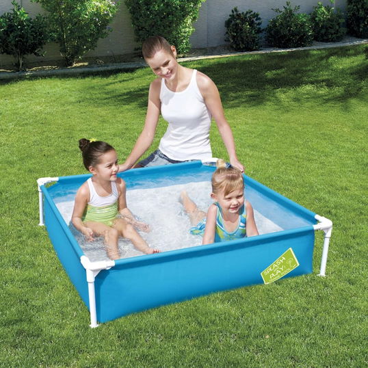 Piscina cu cadru metalic pentru copii, Bestway My First Square Albastru, L122xl122xH30,5 cm