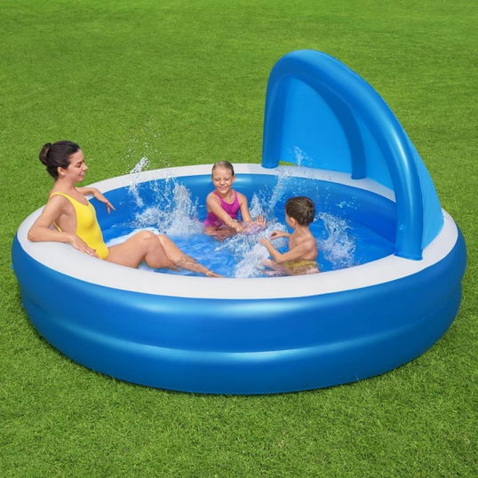 Piscina gonflabila cu parasolar, Bestway Summer Days Family Albastru, Ø241xH140 cm