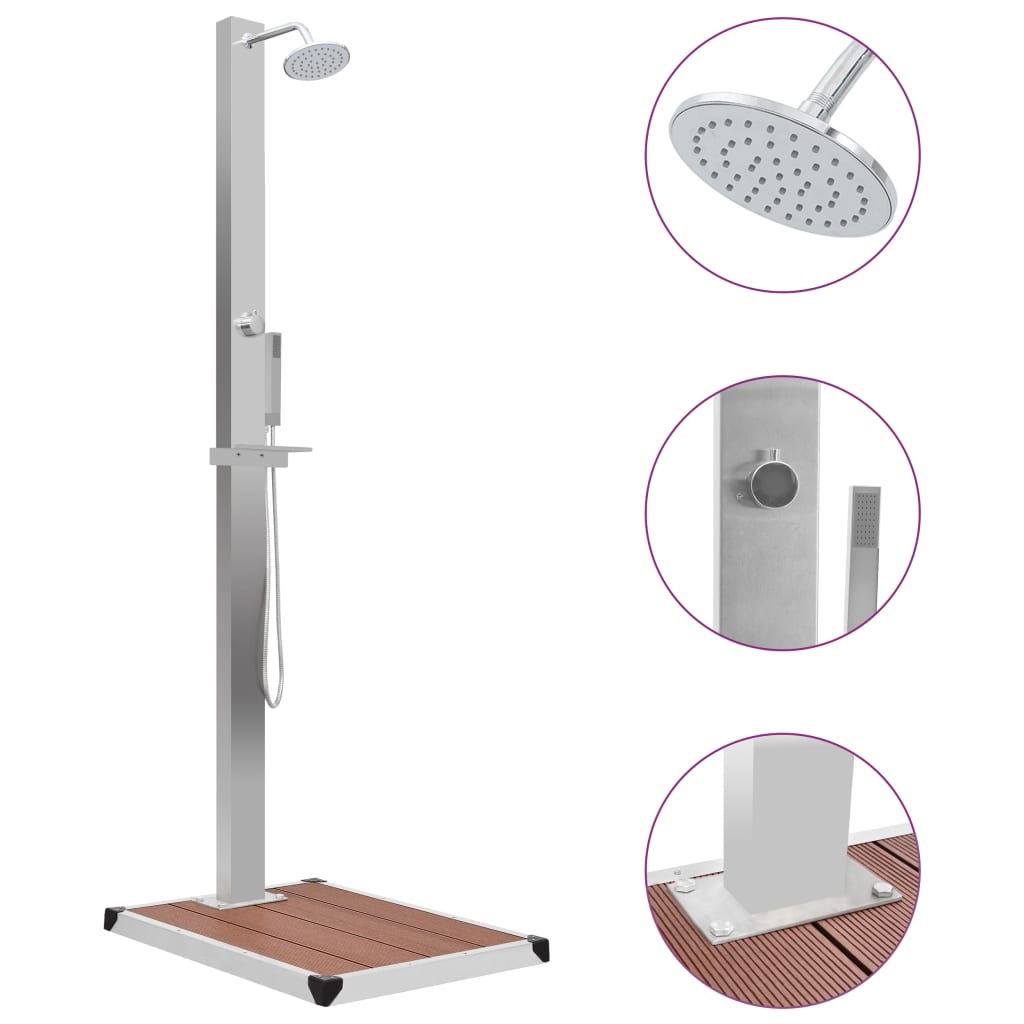 Dus de exterior cu platforma, din otel inoxidabil si WPC, Tray Outdoor Maro, L80xl62xH210 cm