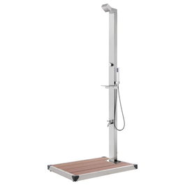 Dus de exterior cu platforma, din otel inoxidabil si WPC, Sima Outdoor Small Maro / Aluminiu, L80xl62xH225 cm