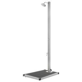 Dus de exterior cu platforma, din otel inoxidabil si WPC, Calenda Outdoor Small Gri / Crom, L80xl62xH220 cm