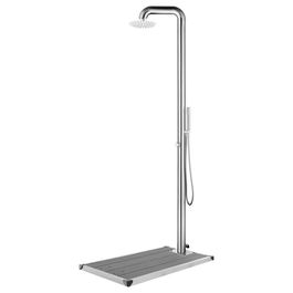 Dus de exterior cu platforma, din otel inoxidabil si WPC, Lumia Large Gri / Crom, L110xl62xH230 cm