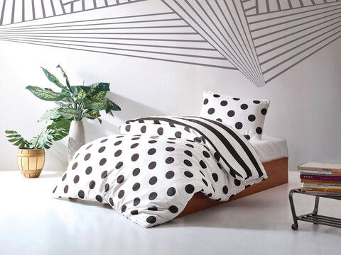 Lenjerie de pat pentru o persoana, Point, EnLora Home, 65% Bumbac/35% Poliester