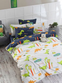 Set cuvertura dubla 3 piese, Dinolar, EnLora Home, Bumbac Ranforce