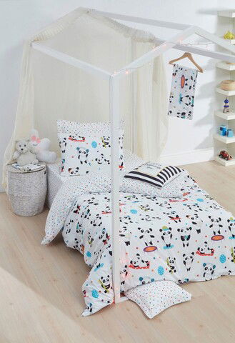 Lenjerie de pat pentru o persoana, Love Pandas, EnLora Home, Bumbac Ranforce