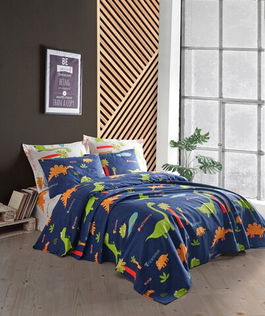 Set cuvertura pique dubla, Dinolar, EnLora Home, Bumbac