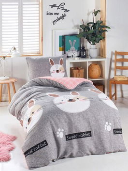 Lenjerie de pat pentru o persoana 2 piese, Tavşancık, Eponj Home, 65% Bumbac/35% Poliester