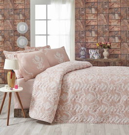 Set cuvertura matlasata Single 160x220 cm, 2 piese, Pure, Eponj Home, 65% Bumbac/35% Poliester(Husa)/