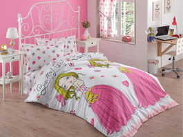 Lenjerie de pat pentru o persoana, Beatiful Girl, Eponj Home, 65% Bumbac/35% Poliester